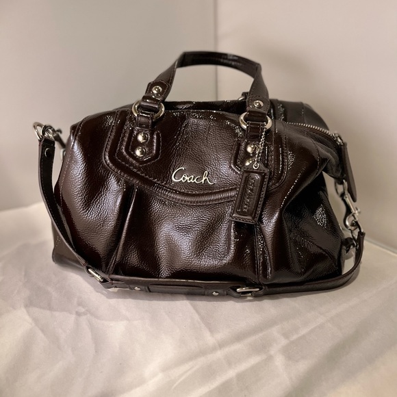 Like new, lightly used Coach Ashley Patent Mahogany Satchel F20460 - Picture 6 of 6